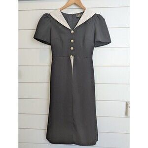 Vintage 1960s Mod Mini Dress Black Cream Sailor Collar Pearl Dolce Vita XS